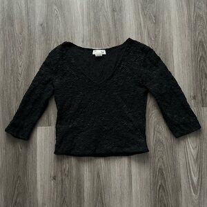 Vintage Made in USA M.STUDIO Black Lace Quarter Sleeve Top